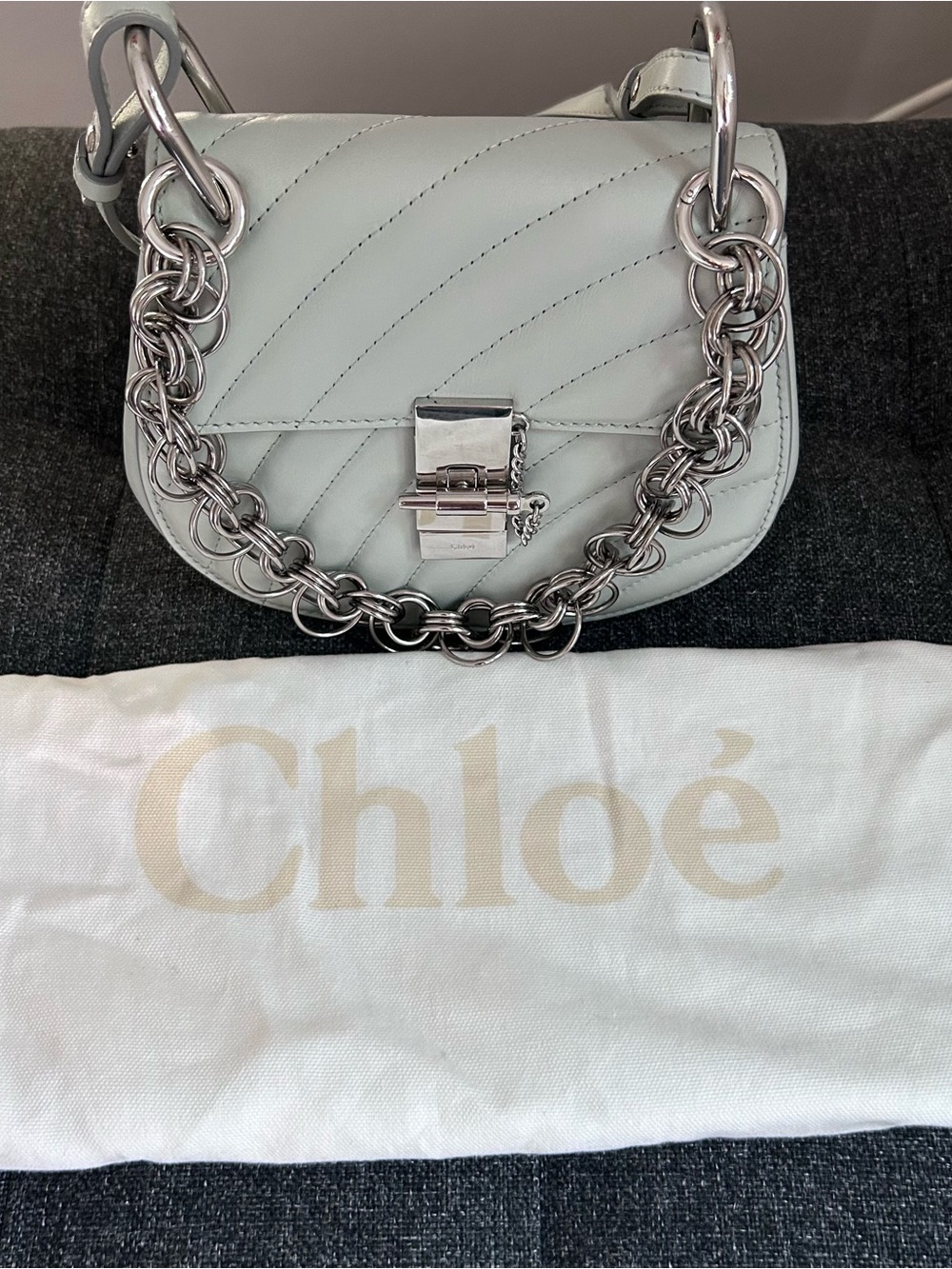 Chloé Drew Bijou Small Quilted Leather Crossbody Bag in Light Blue Gray